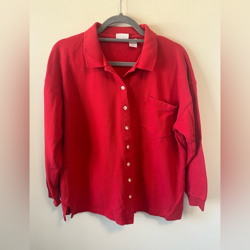 Red Button-Up Shirt - L